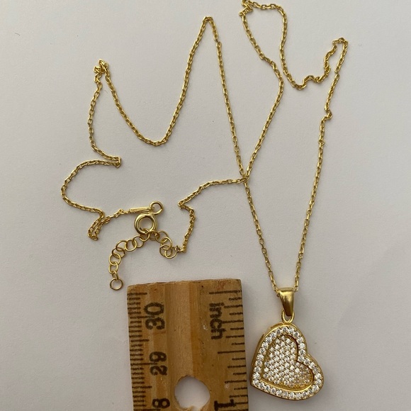 925 Silver double heart initial cz necklace 18K yellow gold plated - Picture 3 of 5